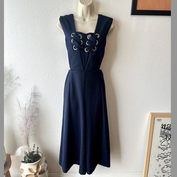 Beulah Womens S Navy Blue Sleeveless Wide Leg‎ Jumpsuit Cutout Cocktail Formal - Picture 1 of 10